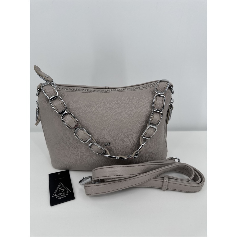Giorgio Ferretti Leather Bag‎ Silver Hardware Detachable Strap Pebbled Leather